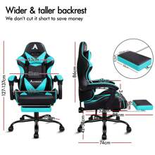 ALFORDSON Video Game Chair, Ergonomic Office Chair, Massage Racing Chair, Retractable Footrest, PU Leather, Height Adjustable And Tilt, 180kg Load Capacity - Cadet Blue - View 8