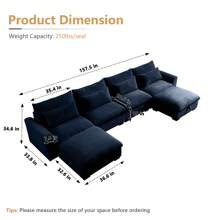 Modular Sectional Sofa, 122" Corduroy Deep Seat Upholstered Sofa,157" L Shaped Couch Set With Ottoman For Living Room, 3-4 Seater Comfy Cloud Couch With Waist Pillow For Living Room Office Apartment - màu xanh lam 4 chỗ ngồi + 2 đôn - Xem 3