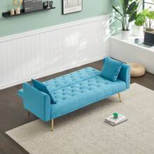 71" Convertible Double Folding Living Room Sofa Bed, Velvet Upholstery,Golden Legs