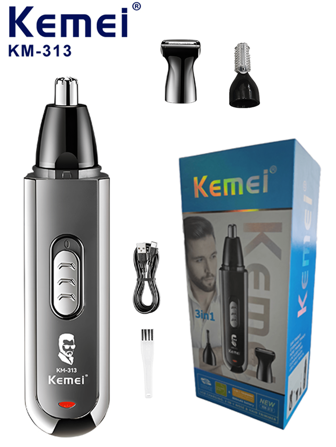 Kemei 专业高品质电动耳鼻毛修剪器，科美Km-313三合一鬓角刀片，眉毛修剪鼻毛修剪器，鼻毛剃须器