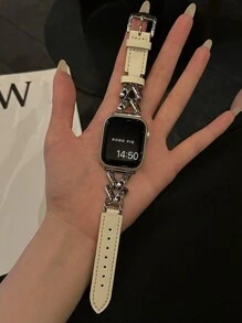 米色皮革表带兼容 表带 女款 41 毫米 40 毫米 38 毫米 44 毫米 45 毫米 42 毫米 49 毫米 Ultra2。时尚皮革表带 V 形金属扣适合表带系列 9 8 7 6 5 4 3 2 1 SE（银色/白色）。佩戴柔软、透气、舒适，兼容 配件