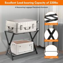 Foldable Luggage Rack With Shelf Travel Suitcase Shoe Storage Holder Bamboo Stand Room Decor Home Decor Fall Decor Bedroom Decor Luggage Racks Back To School Travel Essentials Room Decor, Home Decor, Bedroom Decor Storage Organization And Storage - Black - View 5