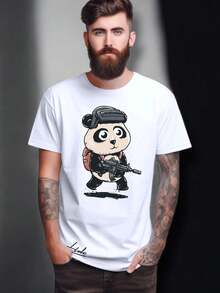 Playera blanca hombre diseño PANDA - Blanco - Ver 1