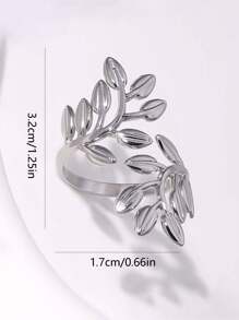 1pc Minimalist Stainless Steel Leaf Wrapped Open Ring, Versatile Daily Wear - Silver - View 4