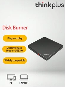 Lenovo 适用于 Thinkplus 的磁盘刻录机、USB 外置驱动器、CD/DVD、TX800 - 黑色 - 查看 1