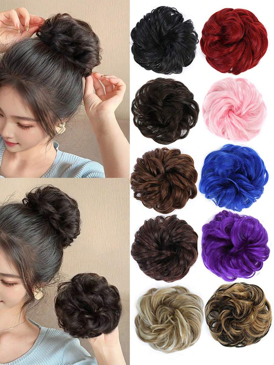 高温丝质发圈适合女士，多色球头弹力蓬松包卷发适合日常、派对佩戴