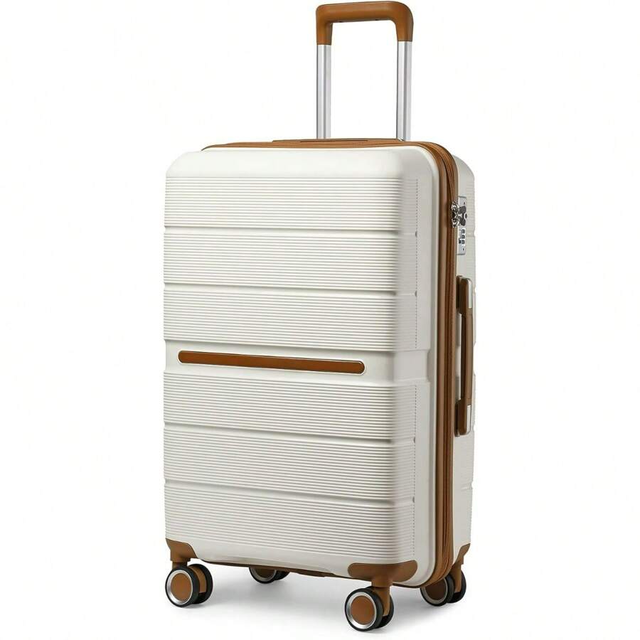 24" Medium Suitcase Lightweight Polypropylene Hard Shell Luggage Hold Check In Suitcase With 4 Wheels And Built-In TSA Lock(White, 66cm 60L) - White - View 1