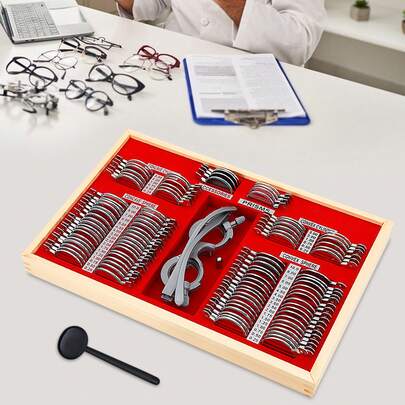 kangten Linsen Mit Testbrille Testlinsenausrüstung, 104 Pcs Metal Optometry Testlinsen Optical Trial Lens Set Optometrie Metallrand Linse Trial Frame Alukoffer Geeignet