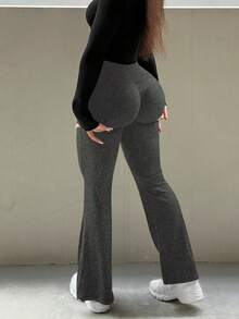 Women's Slim Fit Flared Leg Pants, Comfortable, Suitable For Graduation Season And Independence Day Spring Vacation - Dark Grey - View 2