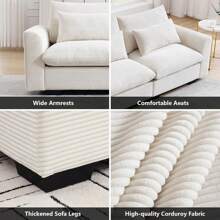 Modular Sectional Sofa, 122" Corduroy Deep Seat Upholstered Sofa,157" L Shaped Couch Set With Ottoman For Living Room, 3-4 Seater Comfy Cloud Couch With Waist Pillow For Living Room Office Apartment - 米色 4 人座+2 腳凳 - 查看 4