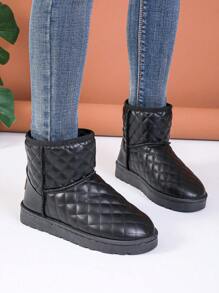 Damen bestickte rutschfeste Knöchel Schneestiefel, dick wärmend gefüttert, vielseitiger Schaftdesign,