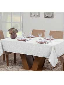 Kit Of 3 Luxury Rectangular Jacquard Dining Room Tablecloths For 6 Seats - 白色的 - 查看 3