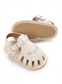 Infant Girls Embroidered Flower Flat Shoes, Soft Bottom Comfortable Pre-Walker Shoes - White - View 2