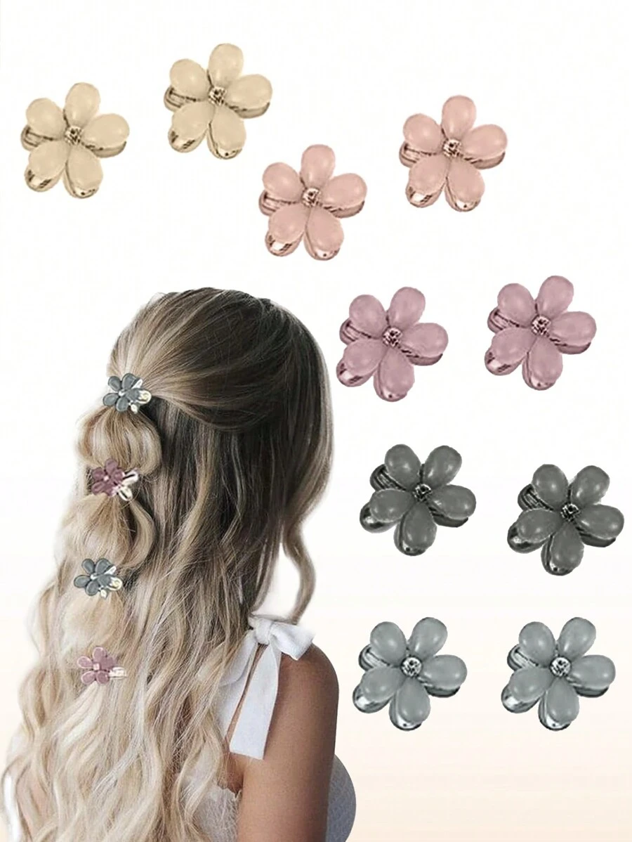10Pcs Small Hair Claw Clips For Girls Mini Flower Hair Clips With Crystal Cute Metal Hair Pin Sparkling Barrettes For Sweet Bangs Nonslip Side Clip Hair Accessories For Girls - Multicolor - View 1
