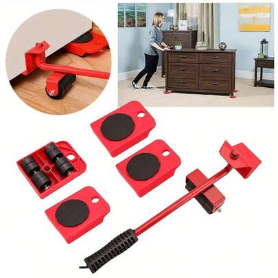 Furniture Sliders Moving Wheels Kit - Furniture Lifter Casters Kits With 360 Degree Rotatable Pads For Heavy Appliances Red