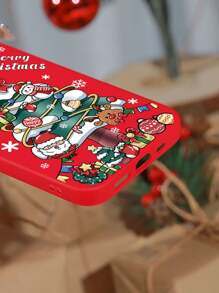 1 pieza Funda de teléfono roja compatible con iPhone con eslogan navideño, árbol de Navidad y patrón de copos de nieve