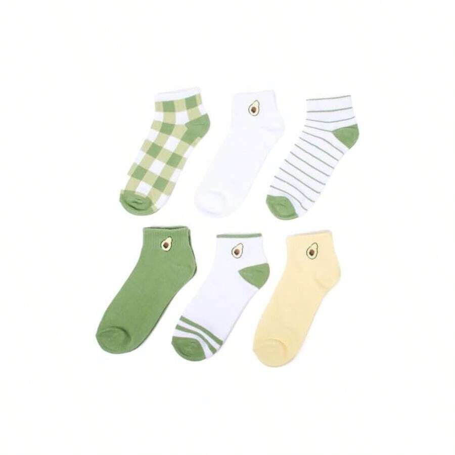 Nollia Low Cut Socks For Women, Colorful And Cute Ankle Socks, 6 Pack - 6 Paket Alpukat Hijau - View 1