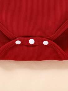 3pcs/Set Baby Girls First Christmas Outfit, Long Sleeve Bodysuit With Ruffle, Flared Pants And Hat, Red Christmas Clothes