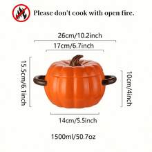 1set Dutch Oven Pot With Lid, Ceramic Pumpkin Dish, Halloween Christmas Pumpkin Pottery Dessert Saucepan, Baking Dish Cute Pumpkin Bowl, Covered Dutch Oven Ceramic Stockpot, Pumpkin-Shaped Casserole 50OZ,Christmas Gift - Multicolor - View 4
