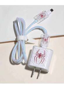 5pcs/Set Halloween Pink/Black Spider 1.5m Laser Wrap Data Cable, Charger Head Protector, Anti-Breakage Cable TPU Wrap Organizer, Compatible With IPhone 12/13/14, Compatible With 20W Fast Charging Cable Cable Protector, Charger Protector