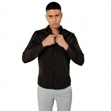 Men's Easy Iron Slim Fit Dress Shirt - 100% Cotton - màu đen - Xem 3