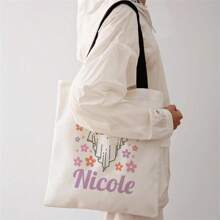 万圣节图案 1 件定制帆布包，独特设计（照片、风景、插图），可折叠，容量大，轻便，时尚，个性化手提包、单肩包、休闲购物袋 - 彩色 - 查看 2