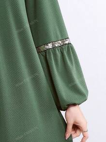 Spring & Summer Clothes Women Sparkly Patchwork Lantern Sleeve Clothing New Long Sleeved Women's Skirt Solid Color Long Skirt Kaftan Ladies Loose Ruffle Trim Decorated Elegant Maxi Dress
