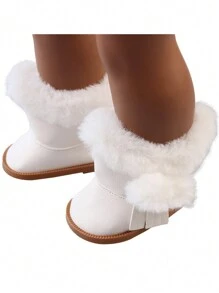 1 paire de bottes d'hiver de 18 pouces pour poupée American Girl, bottes à capuche en peluche, accessoires de poupée, cadeau, jouet, chaussures de poupée blanches de 18 pouces, bottes pour filles, poupées reborn, chaussures de 18 pouces, jouets de bottes