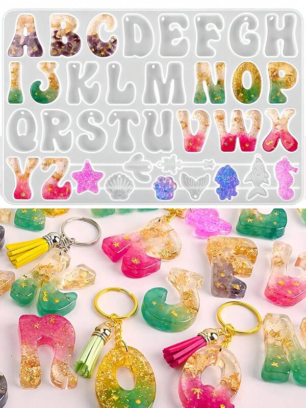 1pc Alphabet Resin Mold, Reverse Letter Silicone Mold With Epoxy Resin Hole, Letter-Shaped Mold For DIY Resin Keychain, Jewelry Pendant Decoration