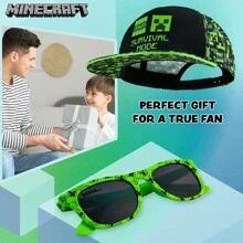 Minecraft Sunglasses Baseball Cap Set Creeper Adjustable Hat 100% UV Holiday Accessories Gamer Gift - Black - View 3