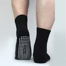 4 Pack Short Bamboo Diabetic Socks With Grips For Men And Women (Black) - 黑色的 - 查看 6