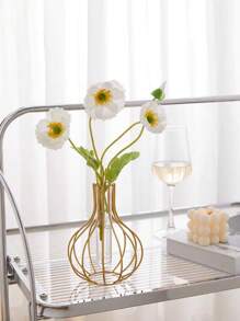 1 chiếc bình hoa ống thẳng trong suốt chân đế sắt vàng, trang trí hoa nhân tạo thủy canh phòng khách sáng tạo, thích hợp cho tiệc cưới ngày lễ, trang trí nhà cửa - Vàng - Xem 6