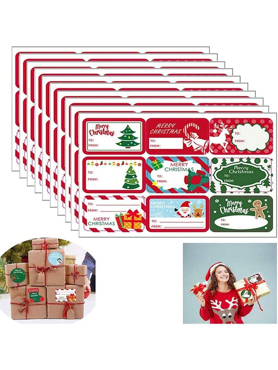 10 件装圣诞节节日装饰礼品系列不干胶贴纸礼品标签 - 彩色 - 查看 1
