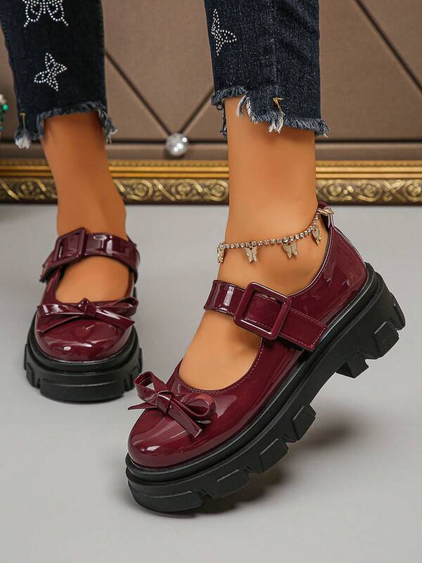 Round Toe Sweet Mary Jane Pumps For Women, Bow Decor, Platform, Fashion, Casual