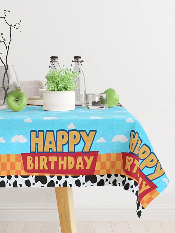 1 pieza Mantel desechable de PE con estilo de vaca y cielo azul con nubes blancas para fiesta de cumpleaños, camino de mesa que decora perfectamente la mesa de la ceremonia de cumpleaños, decoración de mesa para fiesta de cumpleaños