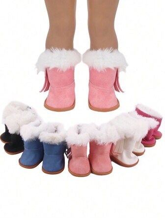 MSYO 1pair 18-Inch American Girl Doll Winter Snow Boots Plush Shoes High-Top Boots,Doll Accessories Gift Toy,18" Doll Boots,White Doll Shoes,Kids Boots Girls,Reborn,18 Inch Dolls Shoes,Boots Toys