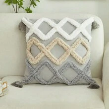 1 件波西米亚风格簇绒几何钻石形状刺绣流苏装饰抱枕套适用于客厅卧室 - 彩色 - 查看 16