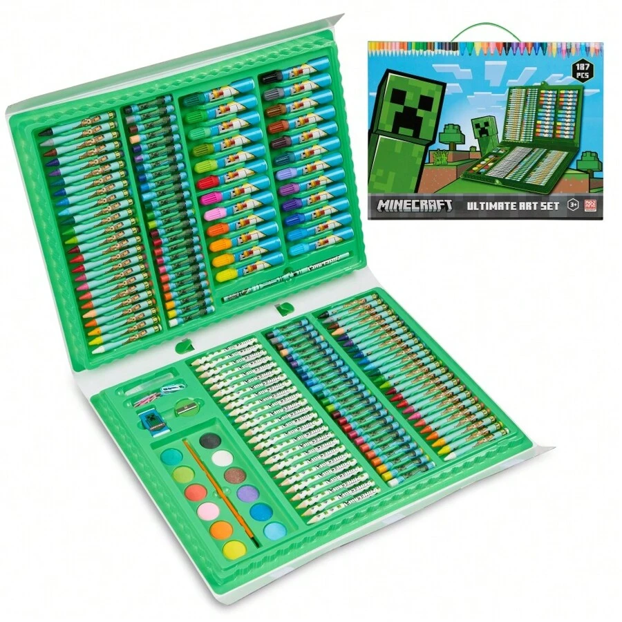 Minecraft Art Supplies Set Painting Creeper Crayons Paints Markers Oil Pastels Filled Case Colouring Sets Travel - Multicolor - View 1