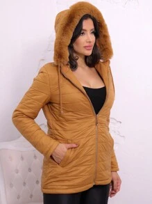 Women's Double-Sided Suede Parka Jacket Windbreaker Winter - 駝色 - 查看 6