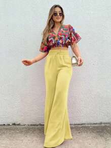 Duna Women's Wide Leg Pants Without Slits - Mostaza Amarilla - Ver 1
