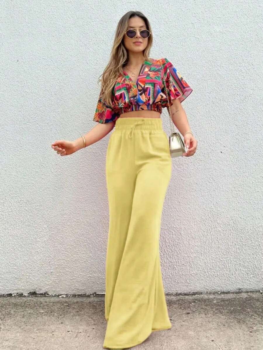 Duna Women's Wide Leg Pants Without Slits - Mostaza Amarilla - Ver 1