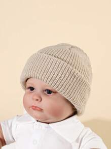 Baby Solid Color Minimalist Daily Beige Knit Hat - Beige - View 4