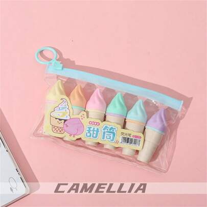 Kit de 6 Cores Mini Marca-Texto em Formato de Sorvete Casquinha