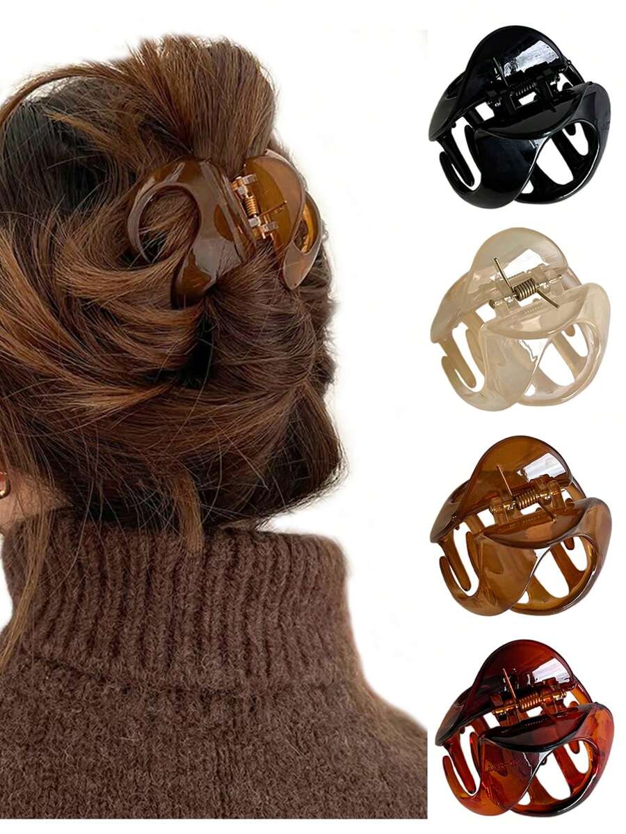 4pcs/1pc Women Asymmetrical Glossy Jelly Color Black, Beige, Brown, Amber 5.5cm/2.17" Light Plastic Hair Clips, Elegant, Minimalist Solid Color Hair Accessories, Suitable For Daily, Casual, Party, Commute, Holiday, Hairstyling, Makeup, Outfit Matching Hair Claws Claw Clips Hair Jaw Clip Hair Clamps Hair Clutch Hair Catcher Clip, School Stuff, College Fall Winter For Vacation Outfits Woman