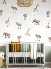 1 件卡通森林动物墙贴适用于客厅卧室壁纸贴纸可爱狐狸棕熊墙贴家居装饰、贴纸、墙贴、乙烯基贴花用于家居装饰、春季装饰品让您的家焕然一新、拉玛装饰贴纸 - 杏色 - 查看 6