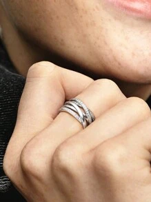 1pc Sterling Silver Multiple Interlocking Loops Shiny & Dazzling Luxurious Party Center Women's Ring, Exquisite Gift For Birthday & Christmas, Romantic Style For Women