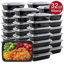 [50 Pack – 32oz] Meal Prep Containers With Lids | Leak-Proof Disposable Plastic Bento Lunch Boxes | Stackable Microwave, Dishwasher & Freezer Friendly | Perfect For Christmas & Halloween Parties And Gifts - Black 32 oz 50pack - View 2