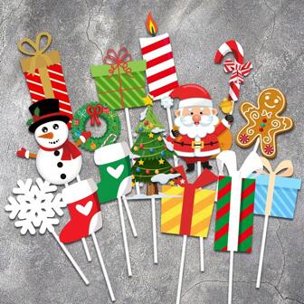 15/30 PIEZAS Decoraciones para Cupcakes de Navidad Alegre, Decoraciones para Fiestas Navideñas de Invierno, Suministros para Decoración de Pasteles