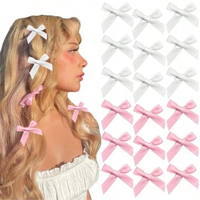 30pcs/15pcs Ladies Fashion Ribbon Bow Hair Clips, Elegant Princess Satin Hair Pins, Cute Barrettes For Everyday Wear, Y2K Fairy Style Hair Accessories Valentine's Day Valentines Claw Clips, School Stuff, College, Winter Outfit For Women, Bows, Head Accesssories