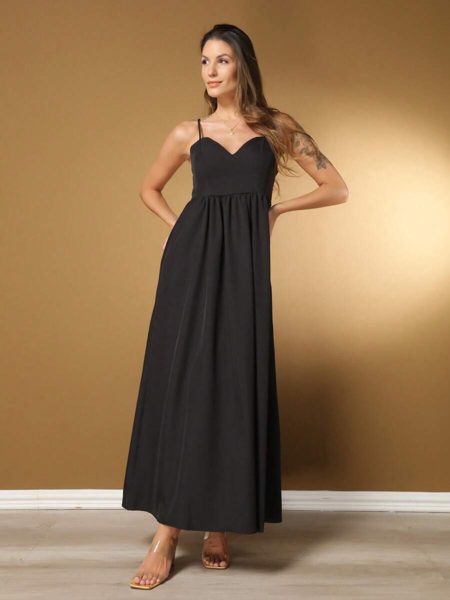 LONG DRESS WITH TWIL FABRIC CUSHIONING - màu đen - Xem 1